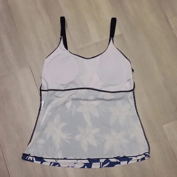 Womens White Flower Navy Blue Bathing Suit Tankini Top Padded Size Small - Picture 5 of 7